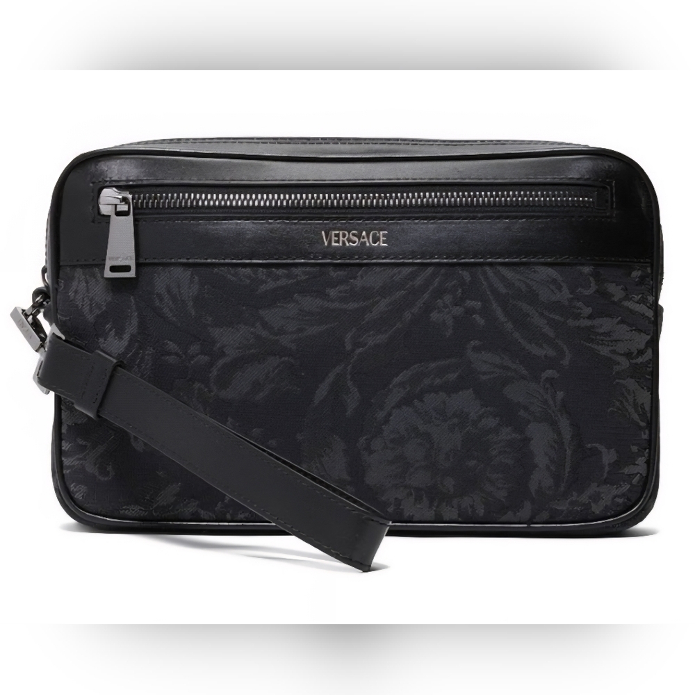 Versace Black & Grey Barocco Patterned Clutch/Wristlet